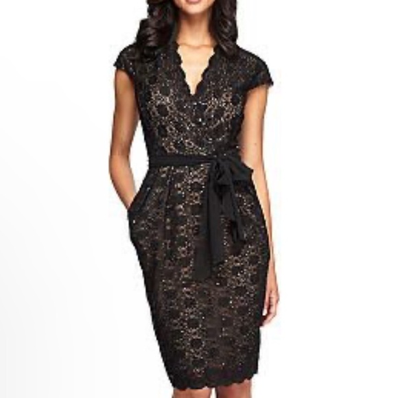 Alex Evenings Lace Tie Waist Midi Dress Pockets Size 8 - Picture 1 of 6